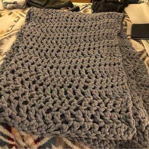 Chunky hand knit blanket vegan yarn